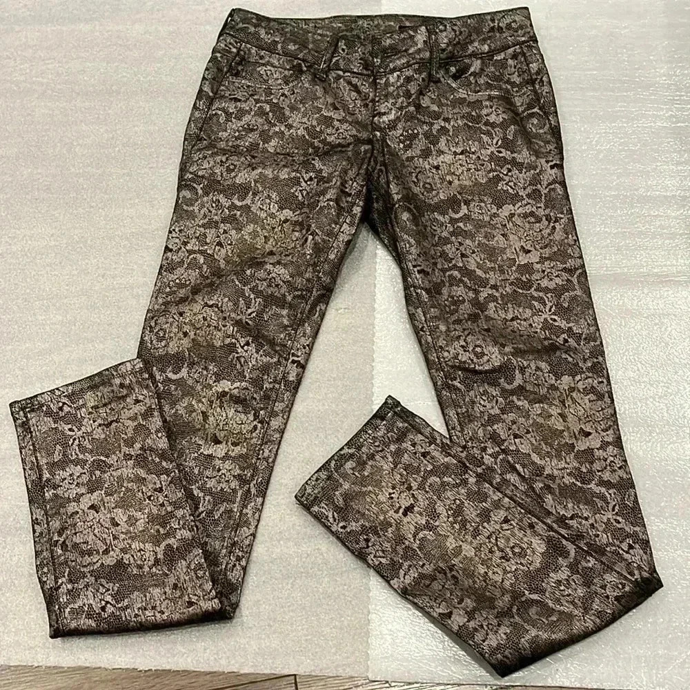 [W26L29]Black Orchid by Julien.J Low Rise Skinny Denim Metallic  Floral NWOT